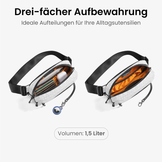 tomtoc X-Pac Bauchtasche für Herren Damen, 1,5 Liter Klein Travel Sling Bag Brusttasche Gürteltasche Schultertasche Umhängetasche mit RFID Schutz für Wandern Reise Alltag, Weiß