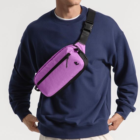 tomtoc X-Pac Sling Bag 3,5L für Nintendo Switch 2 – Leichte RFID-Schutz Schultertasche für Herren & Damen | Anti-Diebstahl & Wasserabweisend Brusttasche für Reise, Wandern, Alltag | Lila