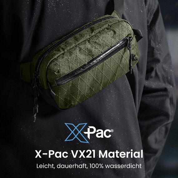 tomtoc X-Pac Bauchtasche für Herren Damen, 1,5 Liter Klein Travel Sling Bag Brusttasche Gürteltasche Schultertasche Umhängetasche mit RFID Schutz für Wandern Reise Alltag, Grün