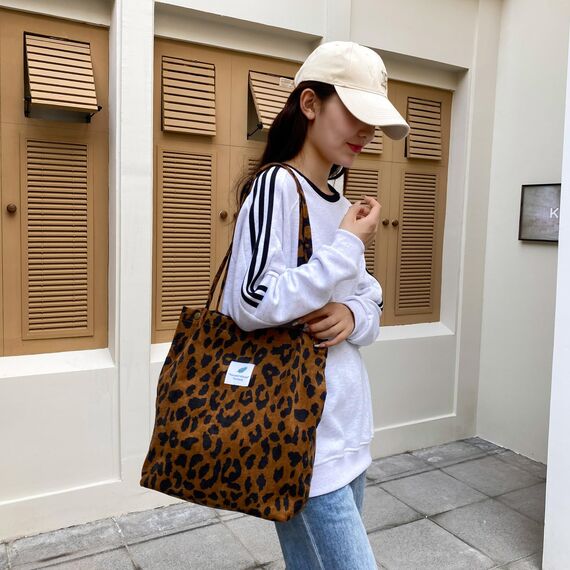 Funtlend Cord Umhängetasche Damen Groß Cord Tasche Damen Cordtasche Cord Shopper Handtasche Schultertasche für Uni Arbeit Mädchen Schule Büro