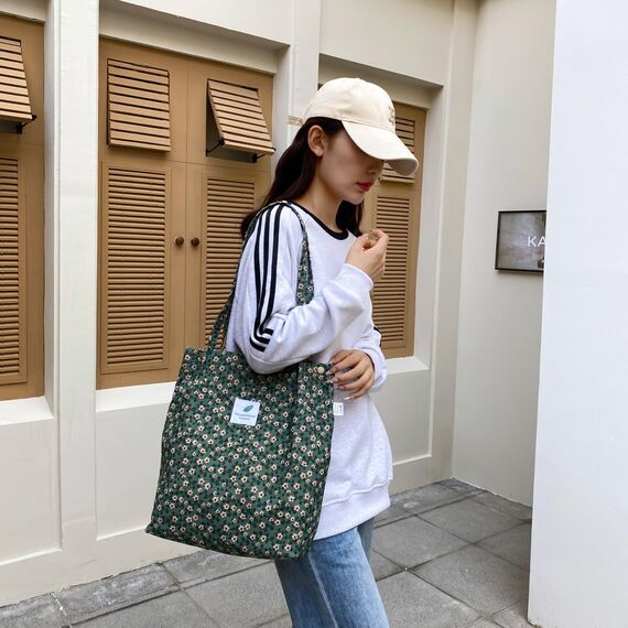 Funtlend Cord Umhängetasche Damen Groß Cord Tasche Damen Cordtasche Shopper Handtasche Schultertasche für Uni Arbeit Mädchen Schule Büro