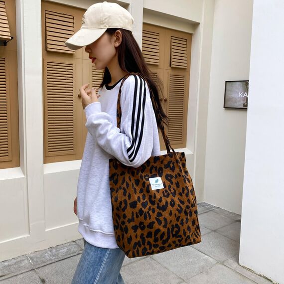 Funtlend Cord Umhängetasche Damen Groß Cord Tasche Damen Cordtasche Cord Shopper Handtasche Schultertasche für Uni Arbeit Mädchen Schule Büro