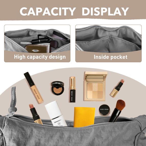 GoPaw Damen Halbmond Crossbody Schultertasche, Hobo Halfmoon Bag, Nylon Crossbody Bag Damen Halbmond Schultertasche mit verstellbarer Schultergurt, Einfarbige(Grau)