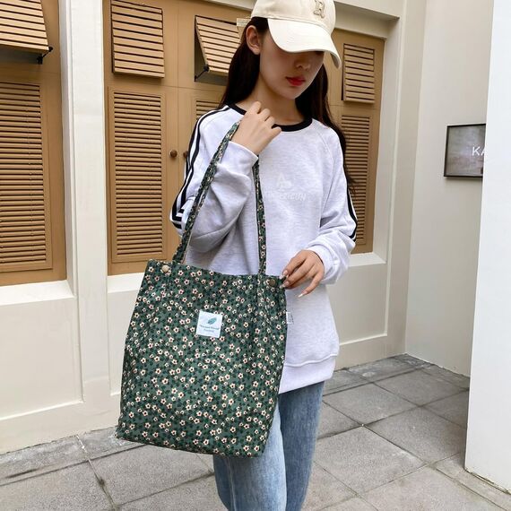 Funtlend Cord Umhängetasche Damen Groß Cord Tasche Damen Cordtasche Cord Shopper Handtasche Schultertasche für Uni Arbeit Mädchen Schule Büro