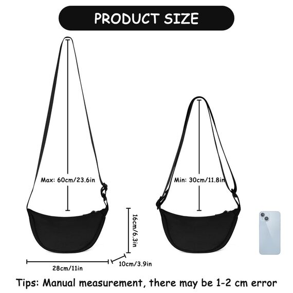 Aucuu 2 Stück Halbmondförmige Nylon-Umhängetasche für Damen (Cremefarben+Schwarz)