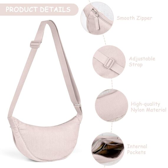 Aucuu Halbmond Crossbody Schultertasche für Damen, Klein mit Verstellbarer Schultergurt, Hobo Halfmoon Bag Einfarbige Messenger Bag für Reisen