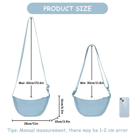 Aucuu Damen Halbmond Crossbody Umhängetasche Klein mit Verstellbarem Schultergurt, Hobo Halfmoon Bag Einfarbige Messenger Bag für Damen Reisen