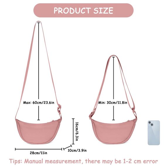 Aucuu Halbmond Crossbody Schultertasche für Damen, Klein mit Verstellbarer Schultergurt, Hobo Halfmoon Bag Einfarbige Messenger Bag für Reisen