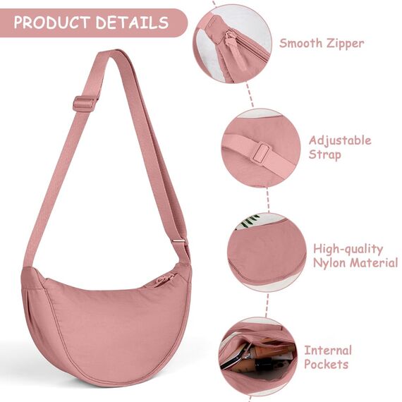 Aucuu Halbmond Crossbody Schultertasche für Damen, Klein mit Verstellbarer Schultergurt, Hobo Halfmoon Bag Einfarbige Messenger Bag für Reisen