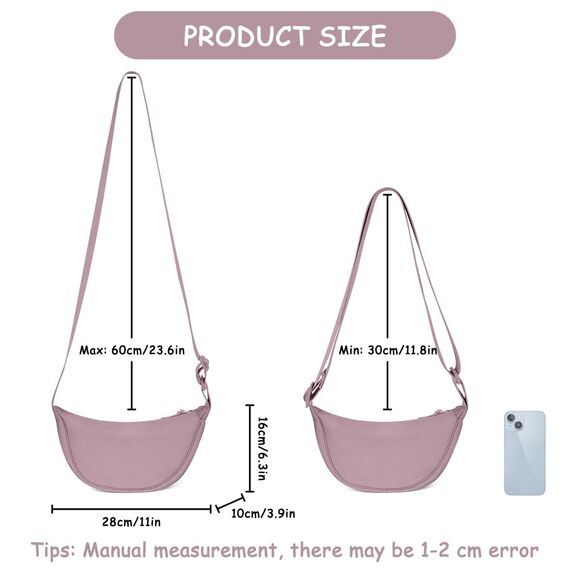 Aucuu Halbmond Crossbody Schultertasche für Damen, Klein mit Verstellbarer Schultergurt, Hobo Halfmoon Bag Einfarbige Messenger Bag für Reisen