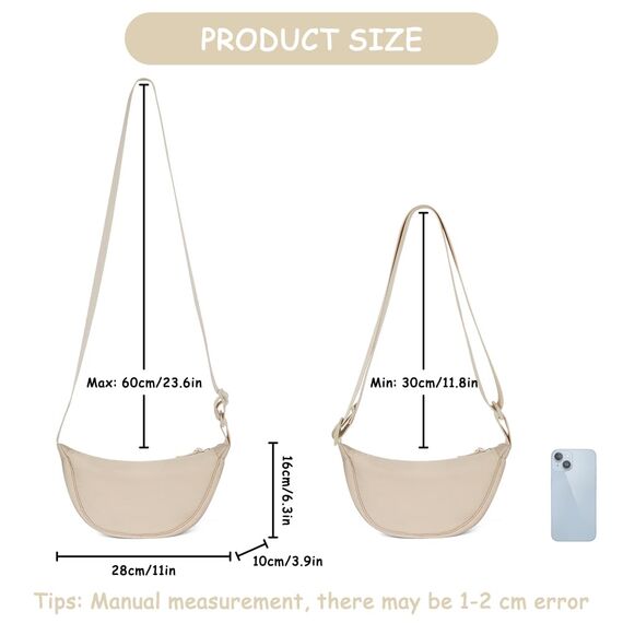 Aucuu Halbmond Crossbody Schultertasche für Damen, Umhängetasche Klein mit Verstellbarer Schultergurt, Hobo Halfmoon Bag Einfarbige Messenger Bag für Reisen