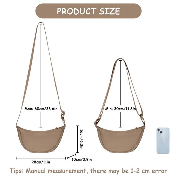 Aucuu Halbmond Crossbody Schultertasche für Damen, Klein mit Verstellbarer Schultergurt, Hobo Halfmoon Bag Einfarbige Messenger Bag für Reisen