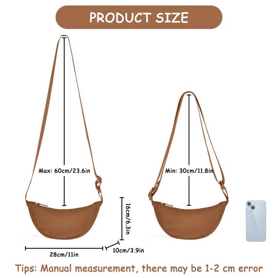 Aucuu Damen Halbmond Crossbody Umhängetasche Klein mit Verstellbarem Schultergurt, Hobo Halfmoon Bag Einfarbige Messenger Bag für Damen Reisen
