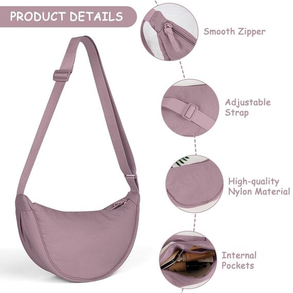 Aucuu Halbmond Crossbody Schultertasche für Damen, Klein mit Verstellbarer Schultergurt, Hobo Halfmoon Bag Einfarbige Messenger Bag für Reisen