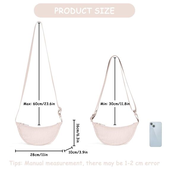 Aucuu Halbmond Crossbody Schultertasche für Damen, Klein mit Verstellbarer Schultergurt, Hobo Halfmoon Bag Einfarbige Messenger Bag für Reisen