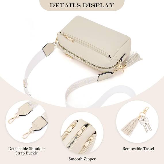 Roulens Damen Handy Umhängetasche,Veganem Leder Crossbody Schultertasche,Breiter Riemen Abendtasche mit drei Reißverschlussfächern Handtaschemit mit Kartenschlitz Verstellbar Abnehmbar Schultergurt