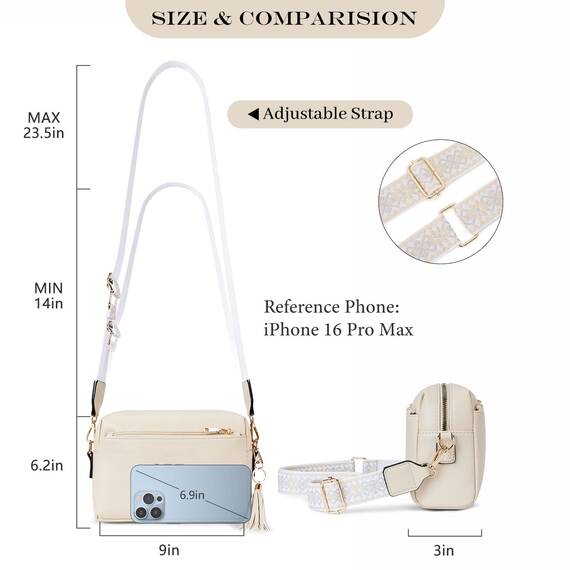 Roulens Damen Handy Umhängetasche,Veganem Leder Crossbody Schultertasche,Breiter Riemen Abendtasche mit drei Reißverschlussfächern Handtaschemit mit Kartenschlitz Verstellbar Abnehmbar Schultergurt