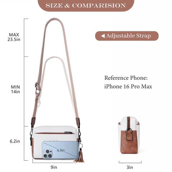 Roulens Damen Handy Umhängetasche,Veganem Leder Crossbody Schultertasche,Breiter Riemen Abendtasche mit drei Reißverschlussfächern Handtaschemit mit Kartenschlitz Verstellbar Abnehmbar Schultergurt
