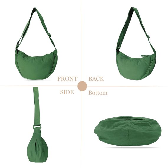 GoPaw Damen Halbmond Crossbody Schultertasche, Hobo Halfmoon Bag, Nylon Crossbody Bag Damen Halbmond Schultertasche mit verstellbarer Schultergurt, Einfarbige(Grün)