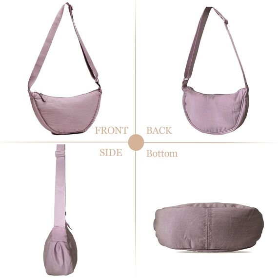 GoPaw Damen Halbmond Crossbody Schultertasche, Hobo Halfmoon Bag, Nylon Crossbody Bag Damen Halbmond Schultertasche mit verstellbarer Schultergurt, Einfarbige(Yamsviolett)