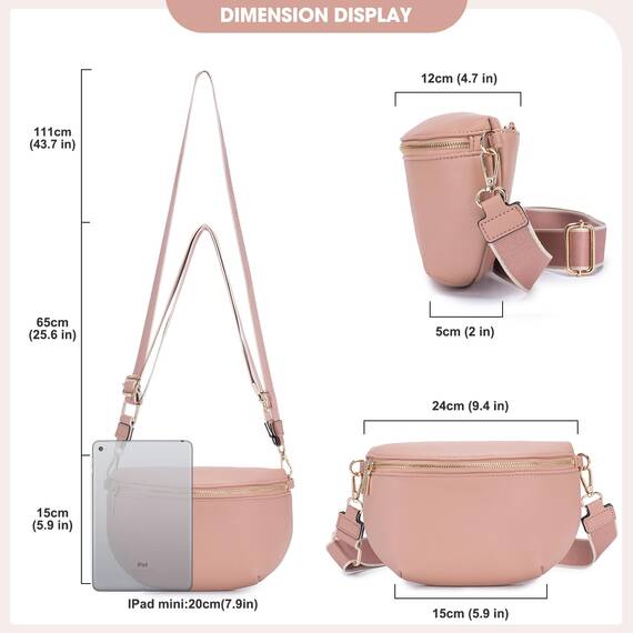 Roulens Kleine Damen Umhängetaschen,Elegant Bauchtasche Damen,Umhängetasche aus Veganes Leder,Crossbody Bag Damen,RFID Blockierung Kartenschlitz Brusttasche mit Verstellbar Abnehmbar Breiter Gurt