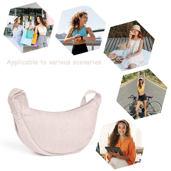 Aucuu Halbmond Crossbody Schultertasche für Damen, Klein mit Verstellbarer Schultergurt, Hobo Halfmoon Bag Einfarbige Messenger Bag für Reisen