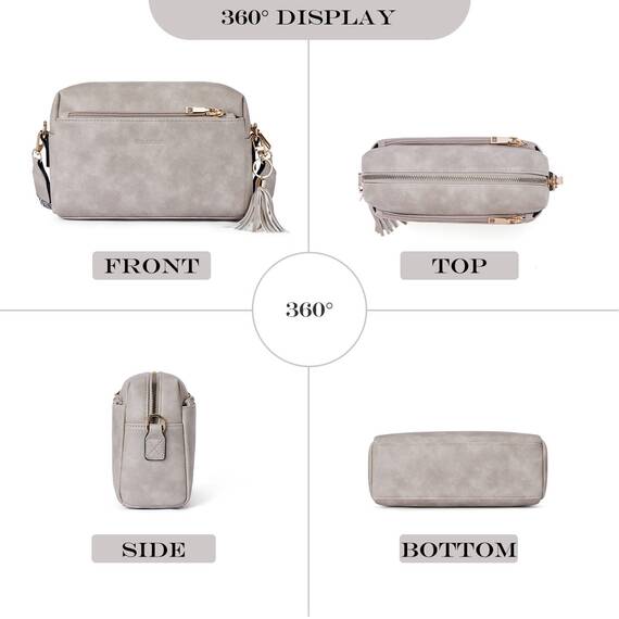 Roulens Damen Handy Umhängetasche,Veganem Leder Crossbody Schultertasche,Breiter Riemen Abendtasche mit drei Reißverschlussfächern Handtaschemit mit Kartenschlitz Verstellbar Abnehmbar Schultergurt