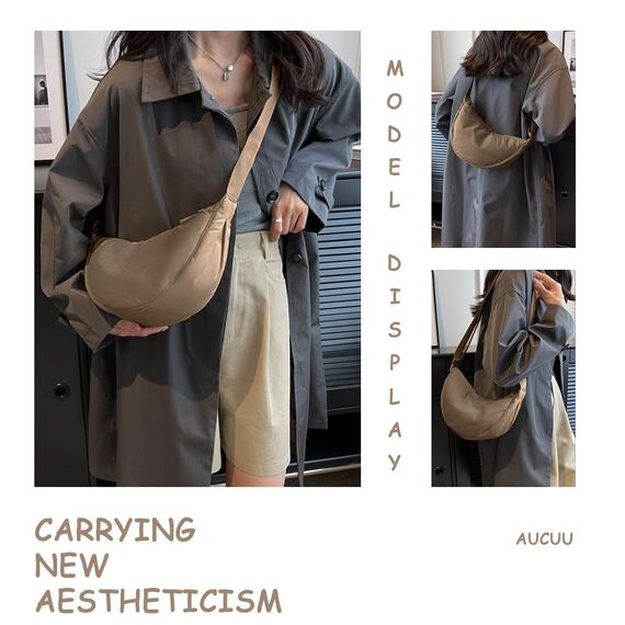 Aucuu Halbmond Crossbody Schultertasche für Damen, Klein mit Verstellbarer Schultergurt, Hobo Halfmoon Bag Einfarbige Messenger Bag für Reisen