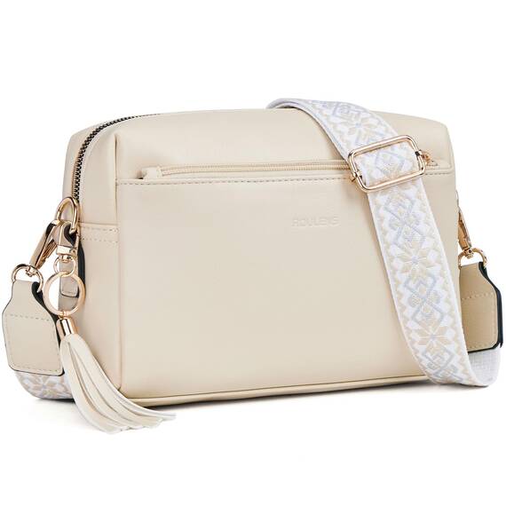 Roulens Damen Handy Umhängetasche,Veganem Leder Crossbody Schultertasche,Breiter Riemen Abendtasche mit drei Reißverschlussfächern Handtaschemit mit Kartenschlitz Verstellbar Abnehmbar Schultergurt