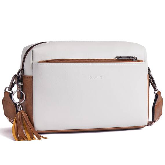 Roulens Damen Handy Umhängetasche,Veganem Leder Crossbody Schultertasche,Breiter Riemen Abendtasche mit drei Reißverschlussfächern Handtaschemit mit Kartenschlitz Verstellbar Abnehmbar Schultergurt