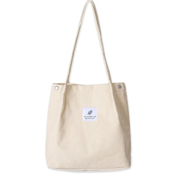 Bikasun Groß Umhängetasche Damen Cord Schultertasche Strandtasche Cord Tasche Crossbody Tasche Shopper Tote Bag Einkaufstasche Handtasche Shopper für Arbeit Einkaufen Schule, Beige 02