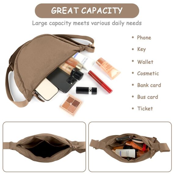 Aucuu Halbmond Crossbody Schultertasche für Damen, Klein mit Verstellbarer Schultergurt, Hobo Halfmoon Bag Einfarbige Messenger Bag für Reisen