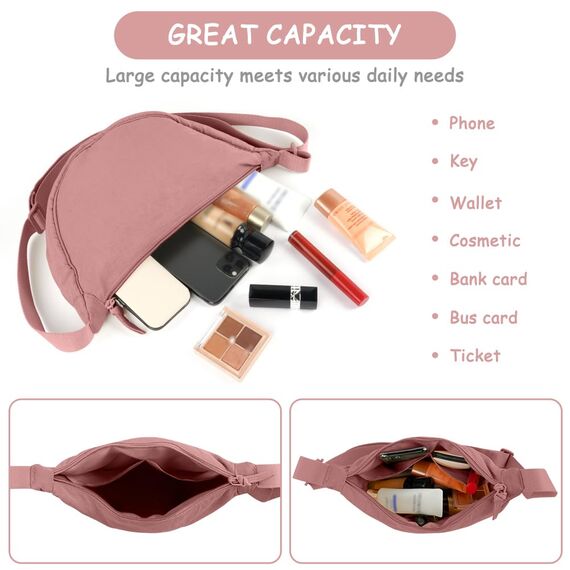 Aucuu Halbmond Crossbody Schultertasche für Damen, Klein mit Verstellbarer Schultergurt, Hobo Halfmoon Bag Einfarbige Messenger Bag für Reisen