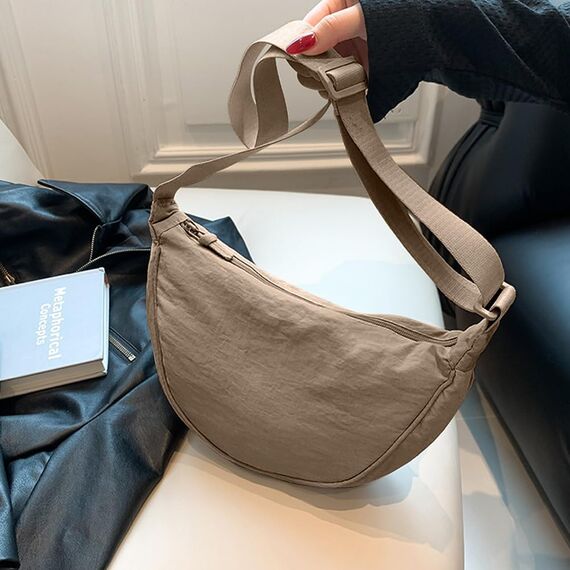 Aucuu Halbmond Crossbody Schultertasche für Damen, Klein mit Verstellbarer Schultergurt, Hobo Halfmoon Bag Einfarbige Messenger Bag für Reisen