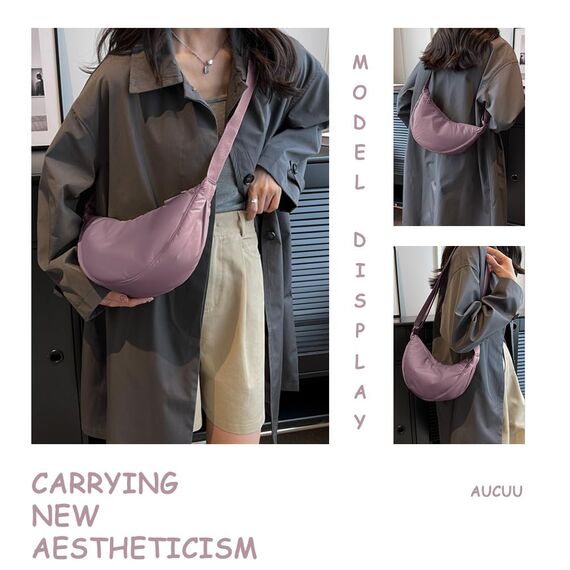 Aucuu Halbmond Crossbody Schultertasche für Damen, Klein mit Verstellbarer Schultergurt, Hobo Halfmoon Bag Einfarbige Messenger Bag für Reisen