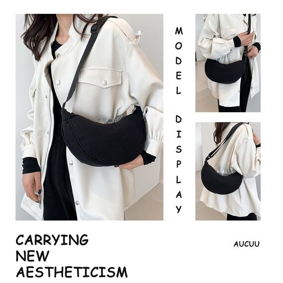 Aucuu Halbmond Crossbody Tasche Klein, Umhängetasche mit Verstellbarer Schultergurt, Hobo Messenger für Reisen