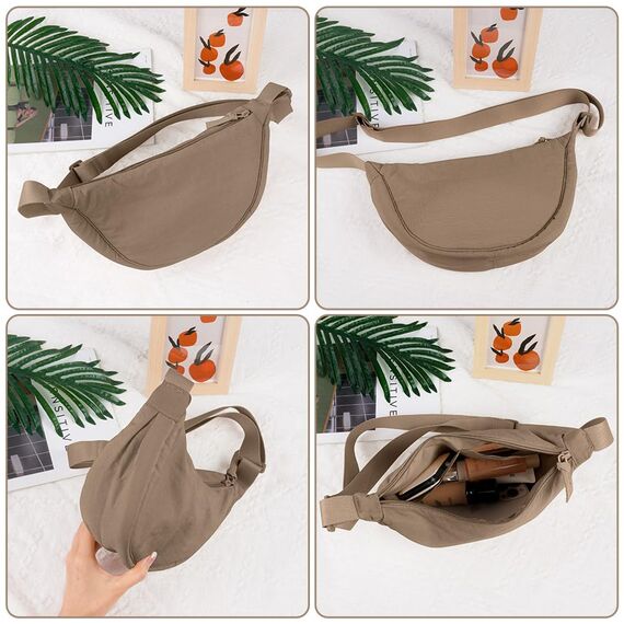 Aucuu Halbmond Crossbody Schultertasche für Damen, Klein mit Verstellbarer Schultergurt, Hobo Halfmoon Bag Einfarbige Messenger Bag für Reisen