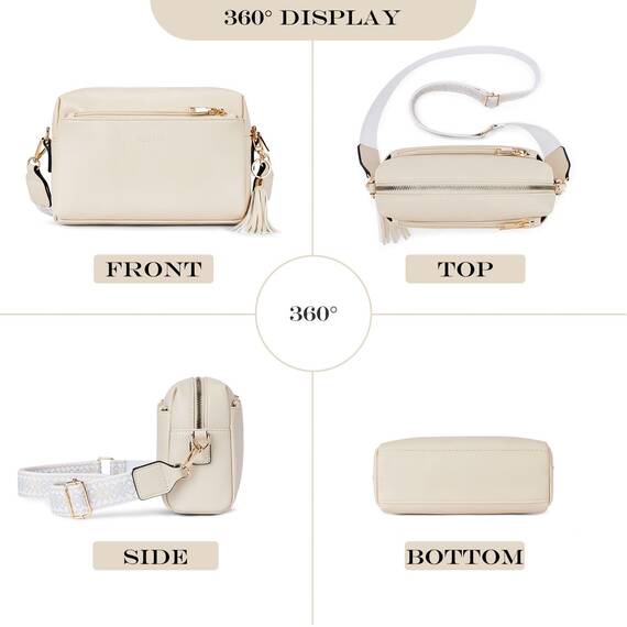 Roulens Damen Handy Umhängetasche,Veganem Leder Crossbody Schultertasche,Breiter Riemen Abendtasche mit drei Reißverschlussfächern Handtaschemit mit Kartenschlitz Verstellbar Abnehmbar Schultergurt