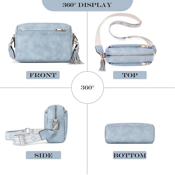 Roulens Damen Handy Umhängetasche,Veganem Leder Crossbody Schultertasche,Breiter Riemen Abendtasche mit drei Reißverschlussfächern Handtaschemit mit Kartenschlitz Verstellbar Abnehmbar Schultergurt