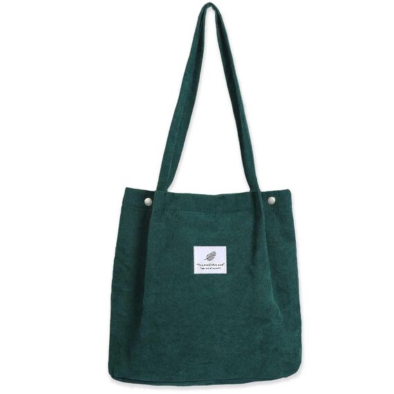 Bikasun Cord Umhängetasche Damen, Groß Schultertasche Cord Tasche Lässige Tote Bag Handtasche, Strandtasche Shopper Einkaufstasche, Stofftasche für Alltag, Büro, Schulausflug, Dunkelgrün