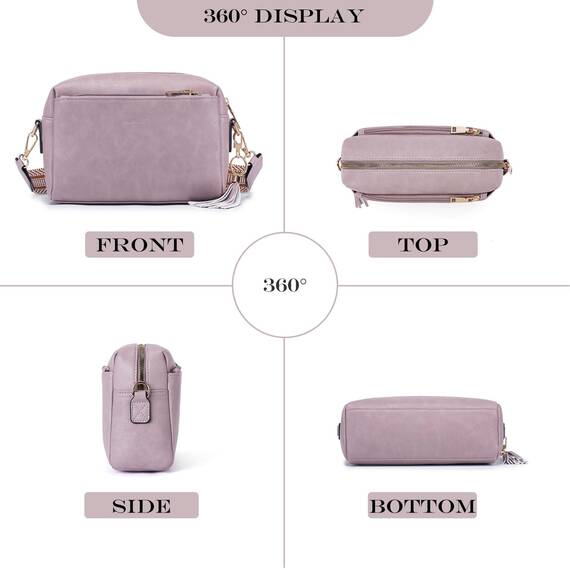 Roulens Damen Handy Umhängetasche,Veganem Leder Crossbody Schultertasche,Breiter Riemen Abendtasche mit drei Reißverschlussfächern Handtaschemit mit Kartenschlitz Verstellbar Abnehmbar Schultergurt