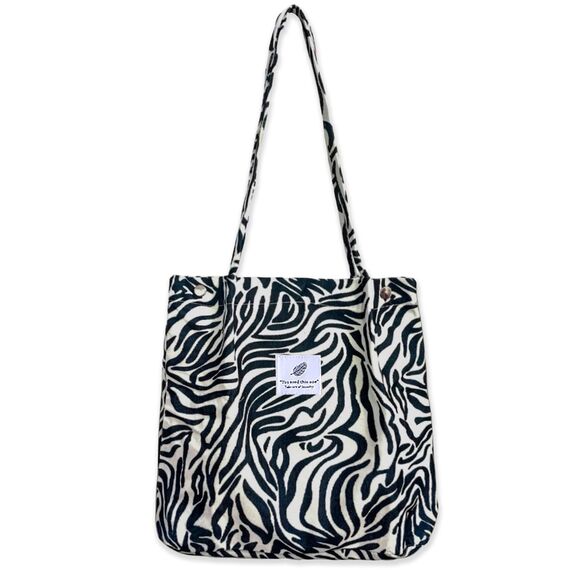 Bikasun Groß Umhängetasche Damen Cord Schultertasche Strandtasche Cord Tasche Crossbody Tasche Shopper Tote Bag Einkaufstasche Handtasche Shopper für Arbeit Einkaufen Schule Zebras