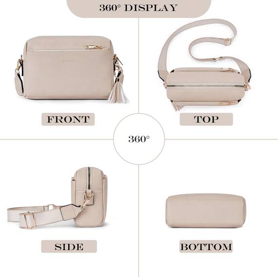 Roulens Damen Handy Umhängetasche,Veganem Leder Crossbody Schultertasche,Breiter Riemen Abendtasche mit drei Reißverschlussfächern Handtasche mit Kartenschlitz Verstellbar Abnehmbar Schultergurt