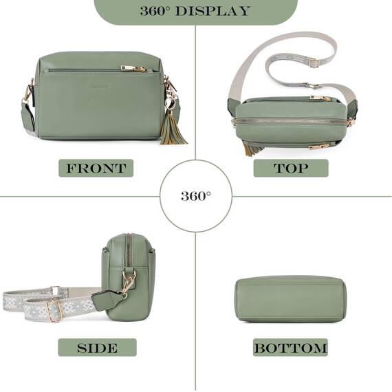 Roulens Damen Handy Umhängetasche,Veganem Leder Crossbody Schultertasche,Breiter Riemen Abendtasche mit drei Reißverschlussfächern Handtaschemit mit Kartenschlitz Verstellbar Abnehmbar Schultergurt