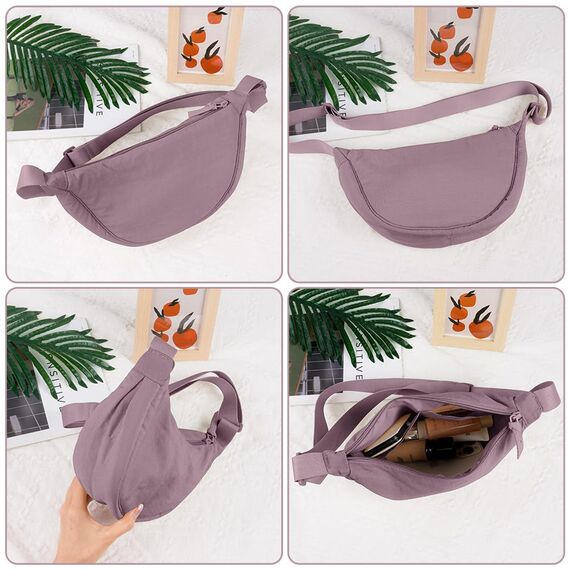 Aucuu Halbmond Crossbody Schultertasche für Damen, Klein mit Verstellbarer Schultergurt, Hobo Halfmoon Bag Einfarbige Messenger Bag für Reisen