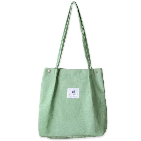 Bikasun Cord Umhängetasche Damen, Groß Schultertasche Cord Tasche Lässige Tote Bag Handtasche, Strandtasche Shopper Einkaufstasche, Stofftasche für Alltag, Büro, Schulausflug, Hellgrün