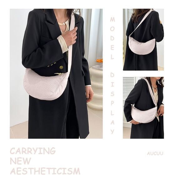 Aucuu Halbmond Crossbody Schultertasche für Damen, Klein mit Verstellbarer Schultergurt, Hobo Halfmoon Bag Einfarbige Messenger Bag für Reisen