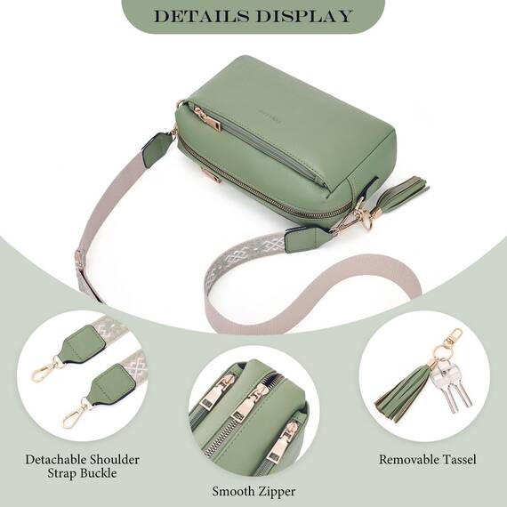 Roulens Damen Handy Umhängetasche,Veganem Leder Crossbody Schultertasche,Breiter Riemen Abendtasche mit drei Reißverschlussfächern Handtaschemit mit Kartenschlitz Verstellbar Abnehmbar Schultergurt