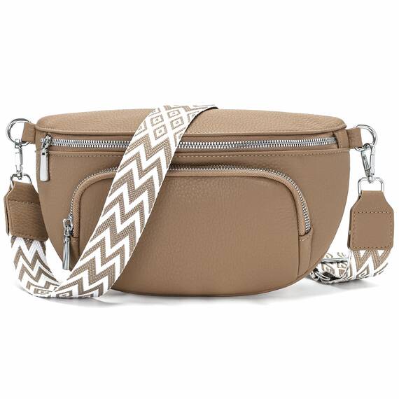 Rorimyth Bauchtasche Damen Khaki Umhängetasche Damen Klein Veganes Leder Handtasche Crossbody Bag Gürteltasche Brusttasche Hüfttasche