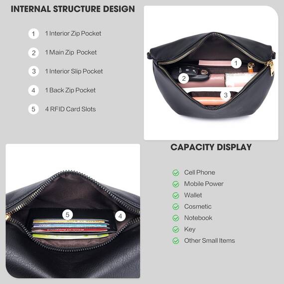 Roulens Kleine Damen Umhängetaschen,Elegant Bauchtasche Damen,Umhängetasche aus Veganes Leder,Crossbody Bag Damen,RFID Blockierung Kartenschlitz Brusttasche mit Verstellbar Abnehmbar Breiter Gurt